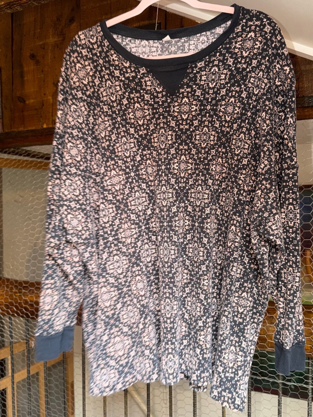 Free People Black & Blush Patterned Knit Top